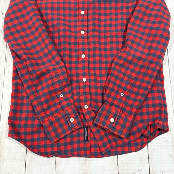 American Eagle Seriously Soft Button Down Plaid Shirt, Red, Mens Small - Picture 5 of 8